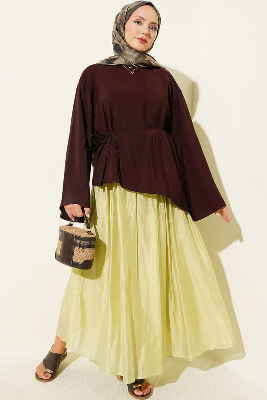Asymmetrische Tunika Mit Bindeband In Kaffee