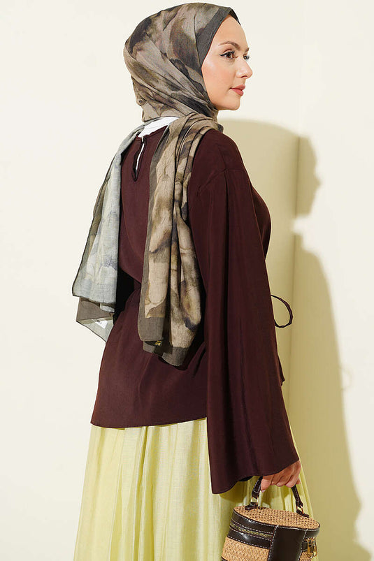Asymmetrische Tunika Mit Bindeband In Kaffee