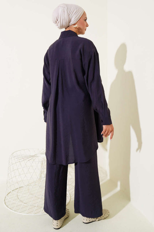 Asymmetric Cut Rope Tied Two Piece Suit Navy Blue