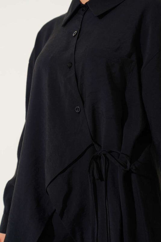 Asimetrik Kesim İp Bağlamalı İkili Takım Siyah