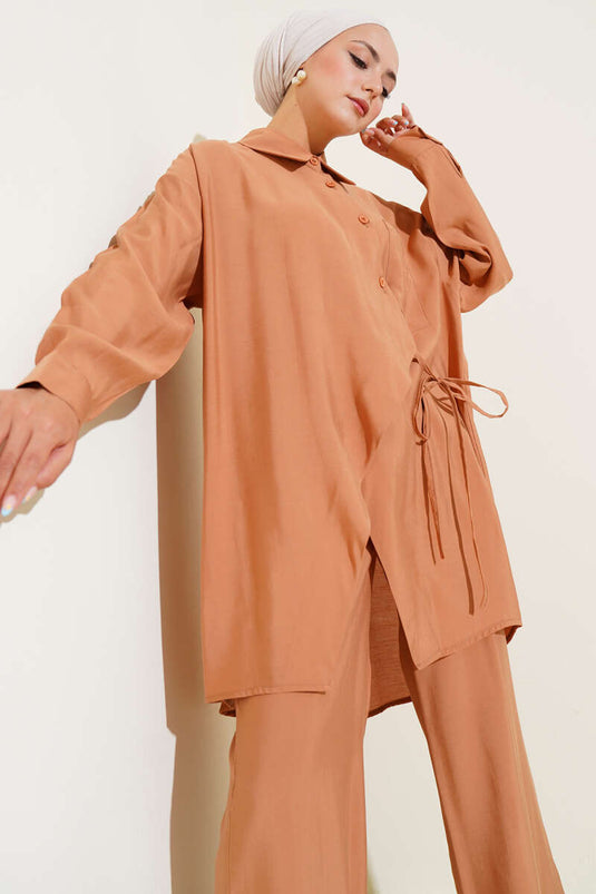 Asimetrik Kesim İp Bağlamalı İkili Takım Taba