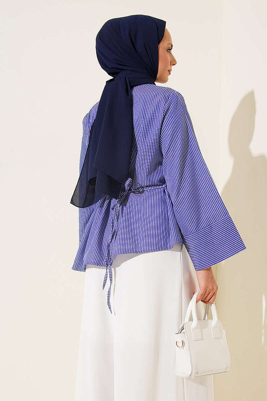 Tunika A Righe Spesse Con Taglio Asimmetrico Blu Navy