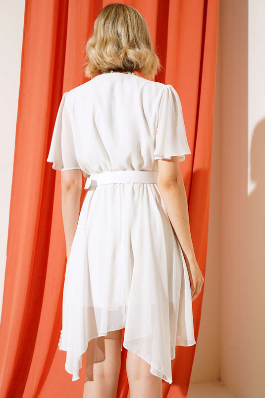 Robe Ceinturée Coupe Asymétrique Ecru