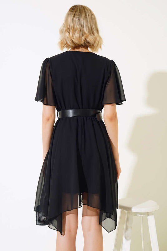 Robe Ceinturée Coupe Asymétrique Noir