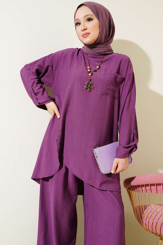 Asymmetric Cut Casual Two Piece Suit Magenta