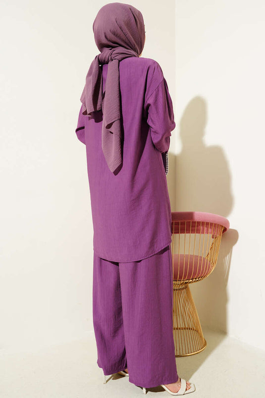 Asymmetric Cut Casual Two Piece Suit Magenta