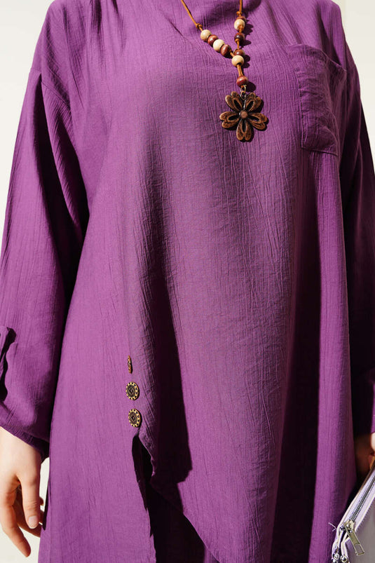 Costume deux pièces décontracté à coupe asymétrique magenta