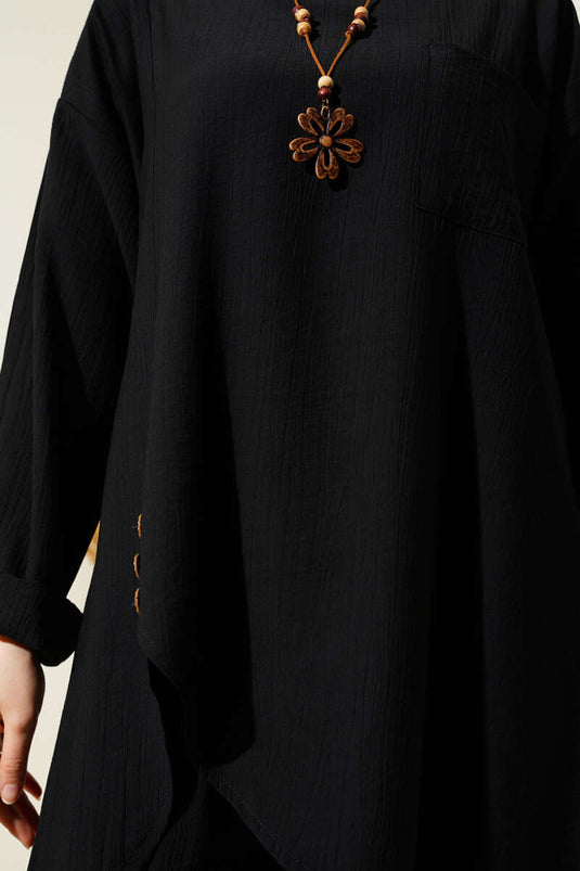 Costume deux pièces décontracté à coupe asymétrique noir