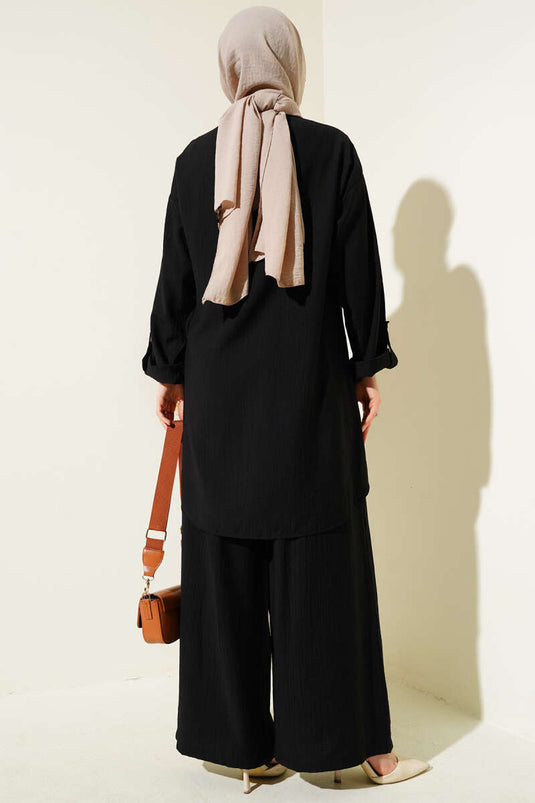 Asymmetric Cut Loose Fit Two-Piece Set Black