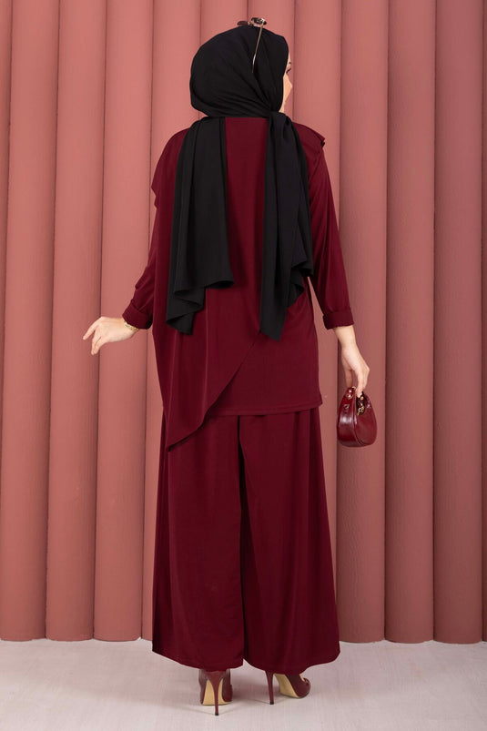 Asimetrik Kesim Sandy İkili Takım Bordo