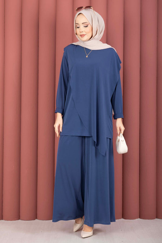 طقم ثنائي بتصميم غير متماثل بلون النيلي