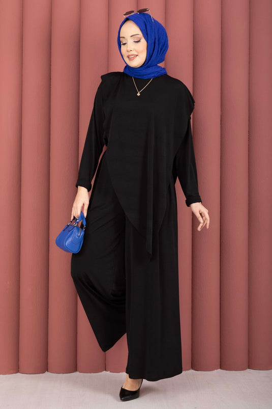 Asimetrik Kesim Sandy İkili Takım Siyah