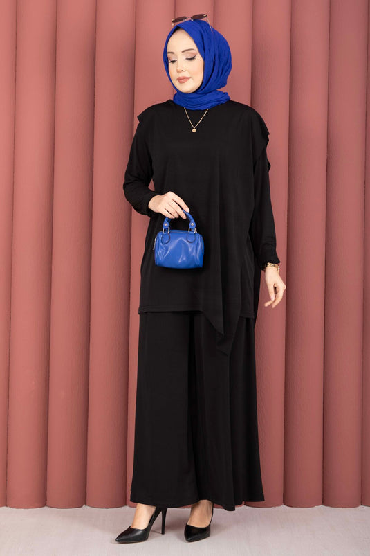 Asimetrik Kesim Sandy İkili Takım Siyah