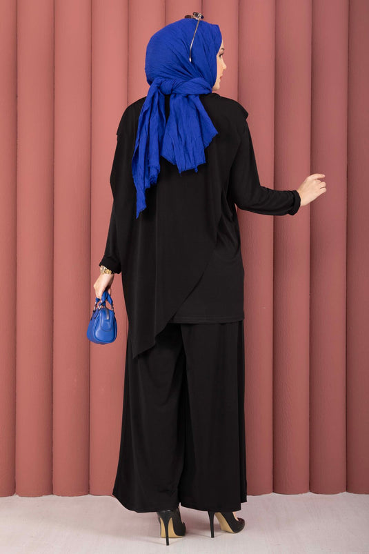 Asimetrik Kesim Sandy İkili Takım Siyah