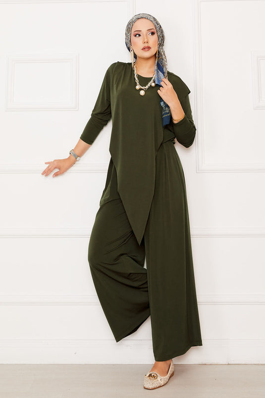 Asymmetric Cut Sandy Suit Khaki