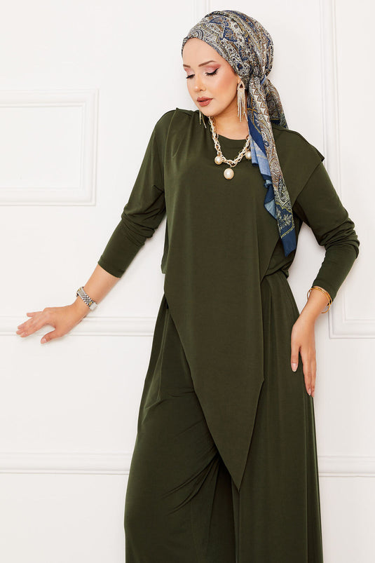 Asymmetric Cut Sandy Suit Khaki