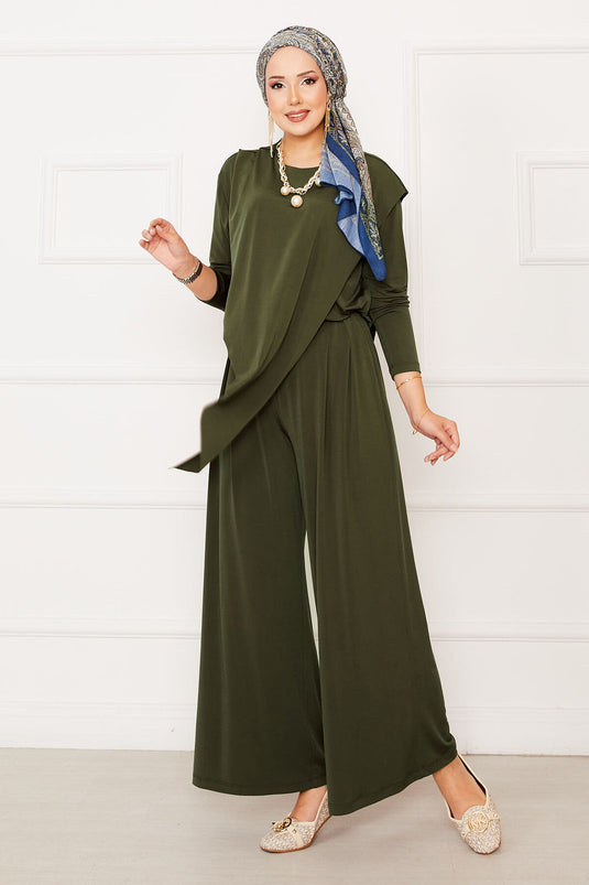 بدلة رملية بقصّة غير متماثلة لون كاكي