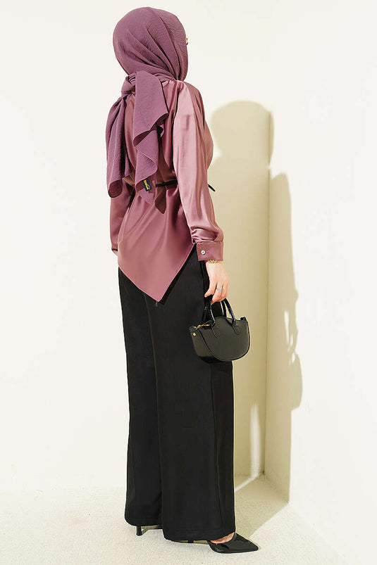 Asymmetric Cut Satin Tunic Dusty Rose