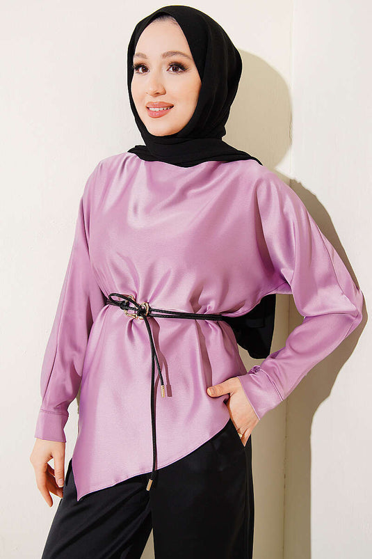 Tunique en satin à coupe asymétrique lilas