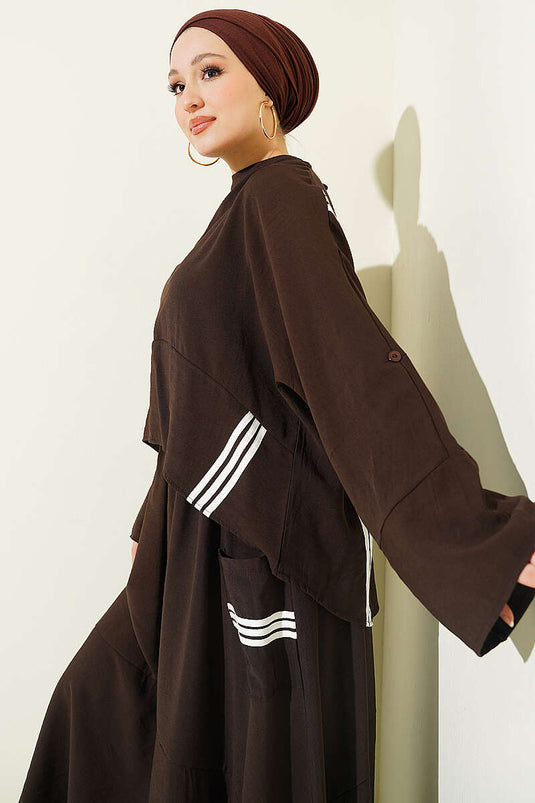 Ensemble jupe à rayures asymétrique marron