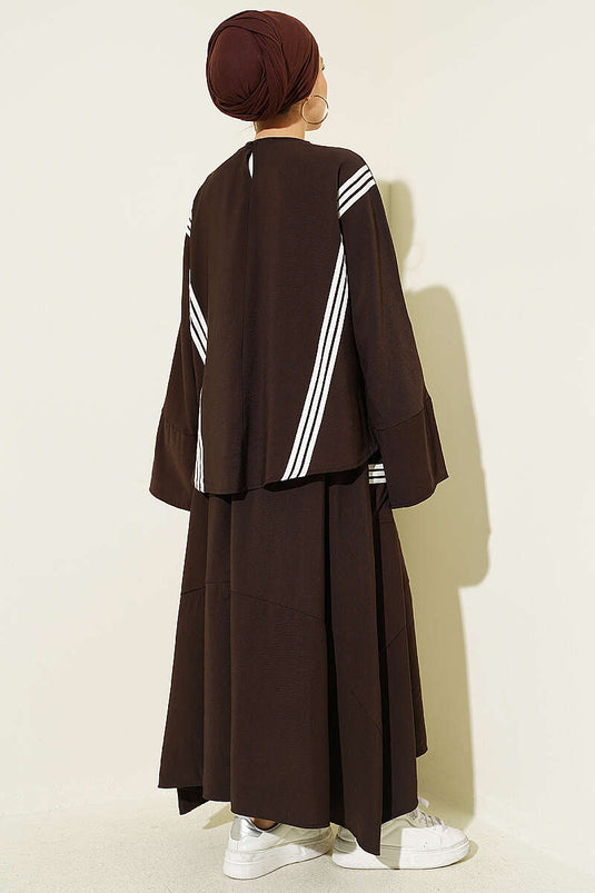 Ensemble jupe à rayures asymétrique marron