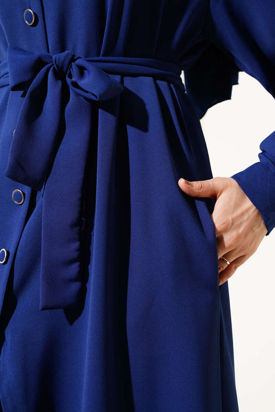 Asimetrik Kesim Uzun Tunik İkili Takım Lacivert