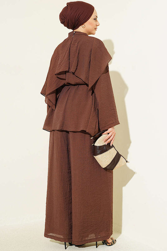 Asymmetrisches Schultercape-Set In Kaffee