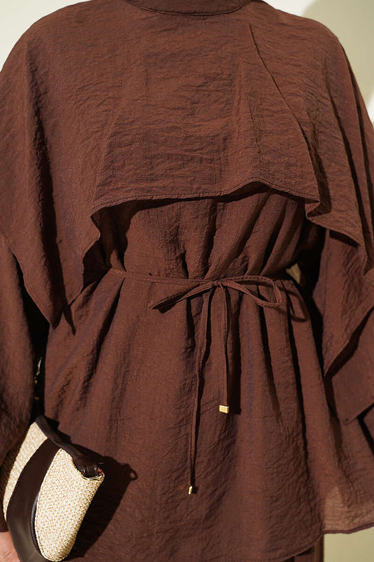 Asymmetrisches Schultercape-Set In Kaffee