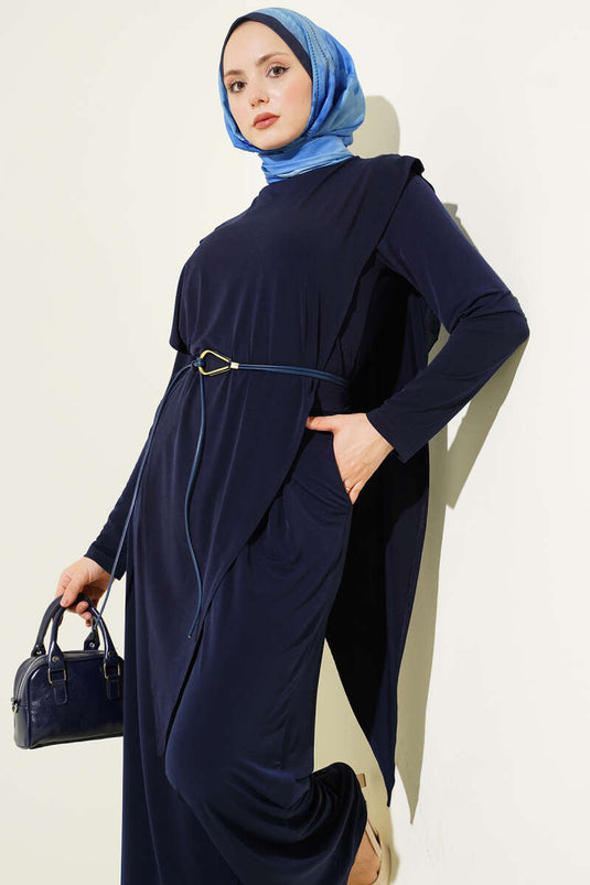 Ensemble double Sandy asymétrique avec ceinture bleu marine