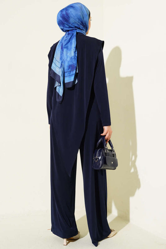 Ensemble double Sandy asymétrique avec ceinture bleu marine