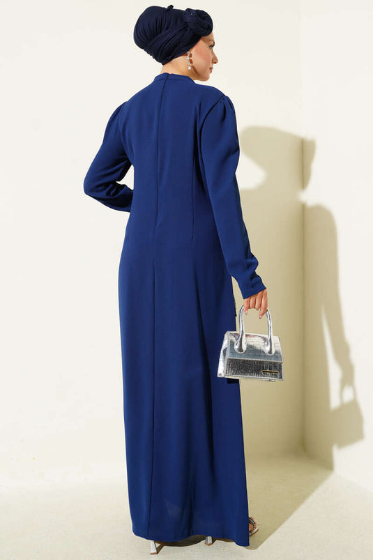 Robe de soirée asymétrique à passe-partout bleu marine