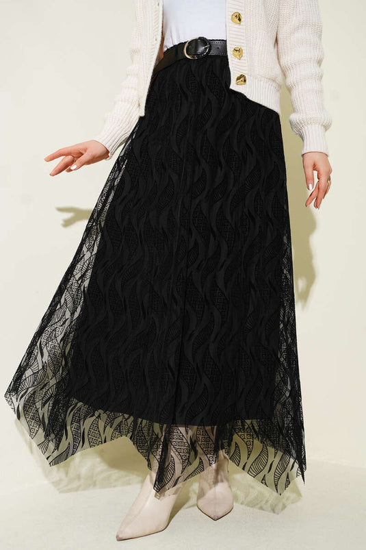 Gonna asimmetrica in tulle con cintura nera