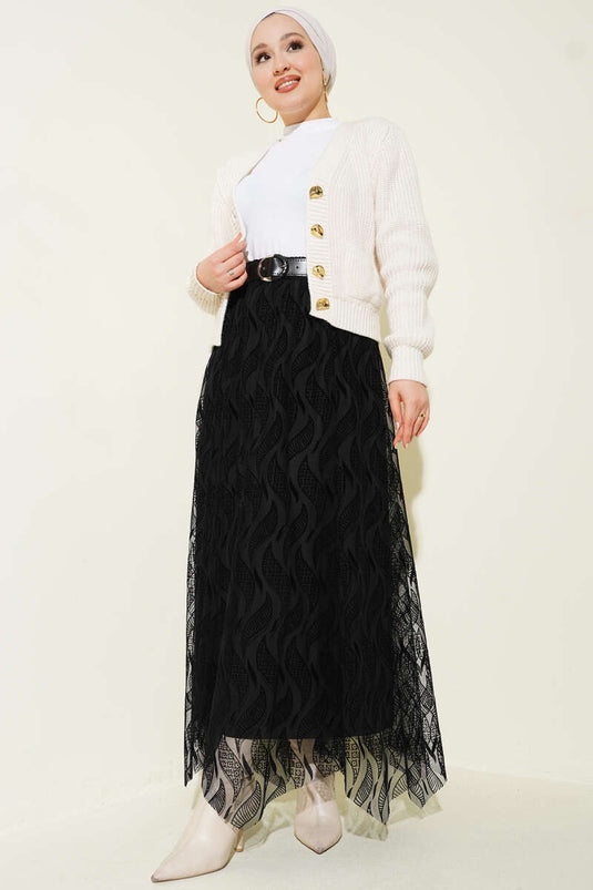 Gonna asimmetrica in tulle con cintura nera