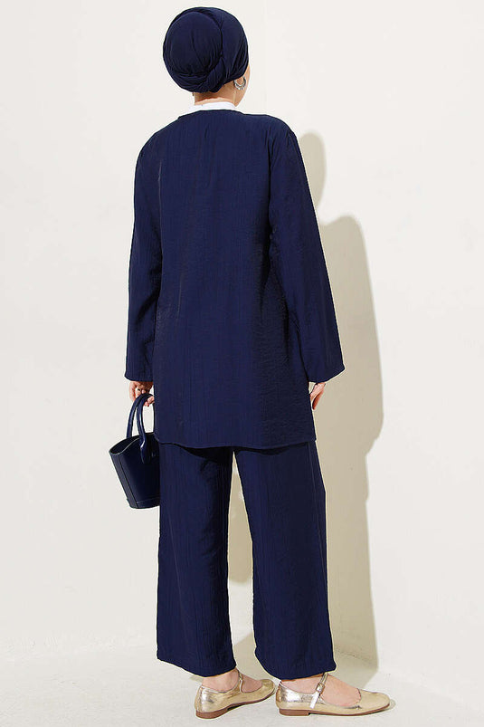 Ensemble double asymétrique avec cordon latéral bleu marine
