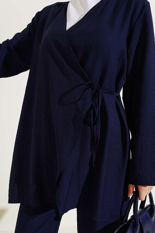 Ensemble double asymétrique avec cordon latéral bleu marine