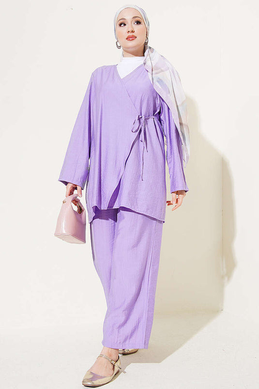 Asymmetric Side String Tie Two-Piece Set Lilac