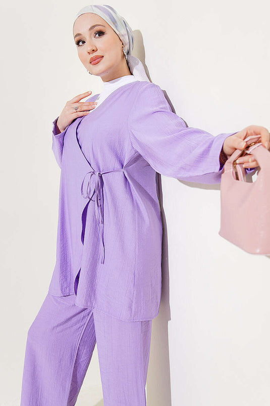 Asymmetric Side String Tie Two-Piece Set Lilac