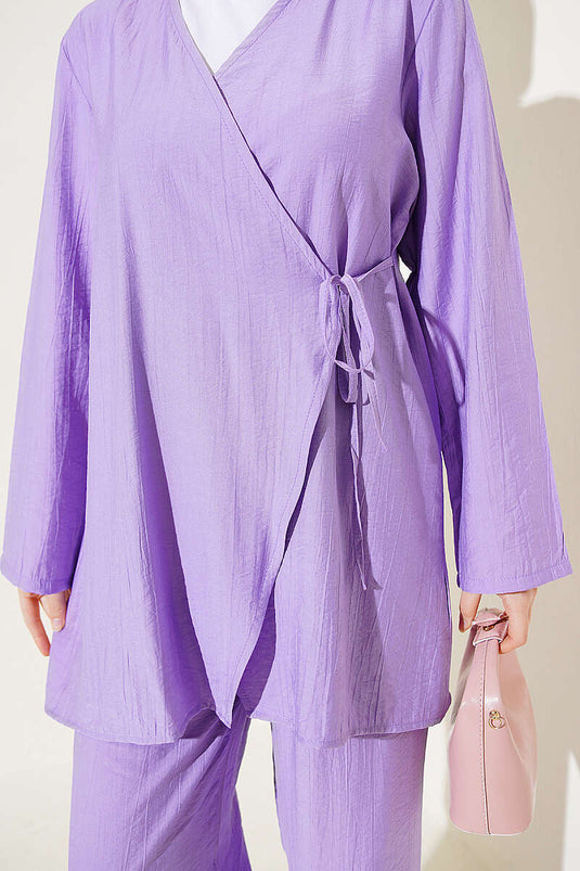 Asymmetric Side String Tie Two-Piece Set Lilac