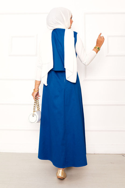 Tailleur jupe double asymétrique en gabardine bleu