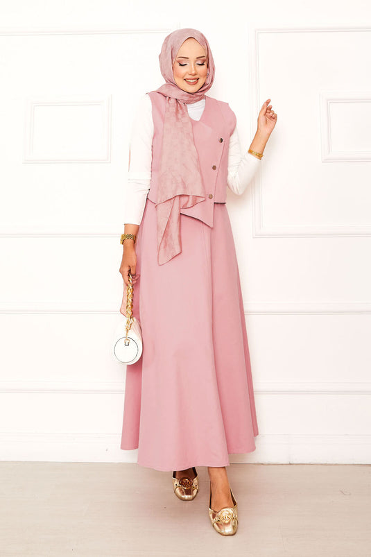 Ensemble jupe double asymétrique en gabardine rose