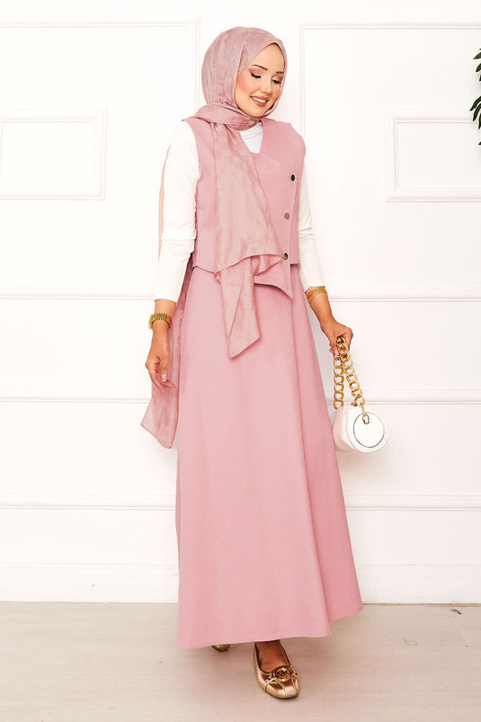 Ensemble jupe double asymétrique en gabardine rose
