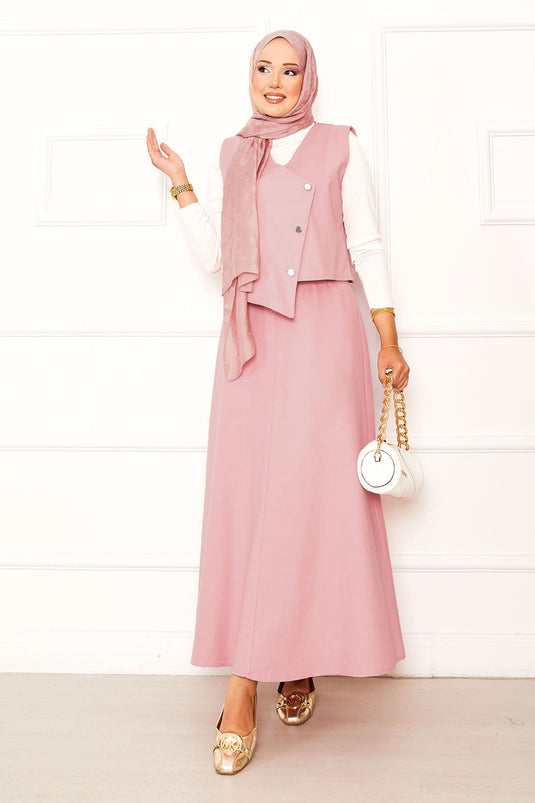 Ensemble jupe double asymétrique en gabardine rose