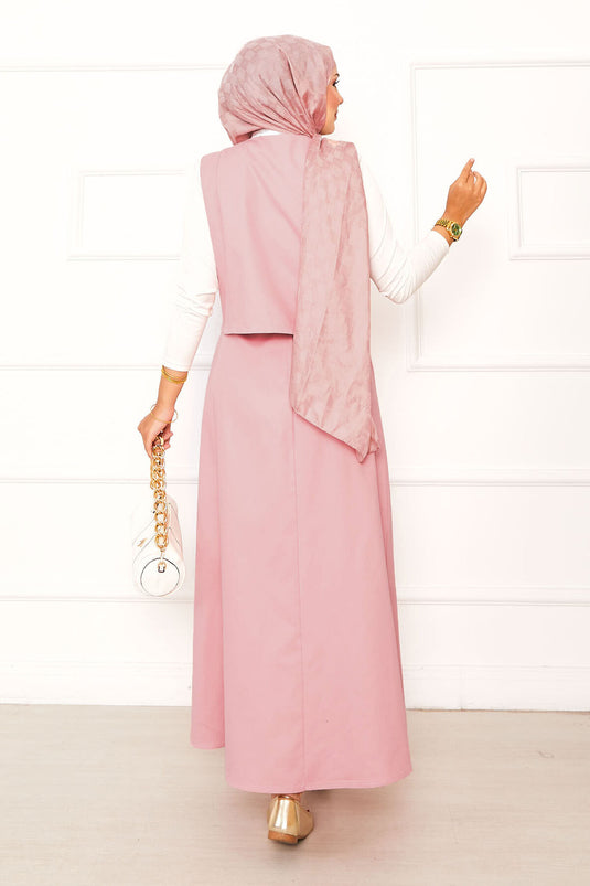 Ensemble jupe double asymétrique en gabardine rose