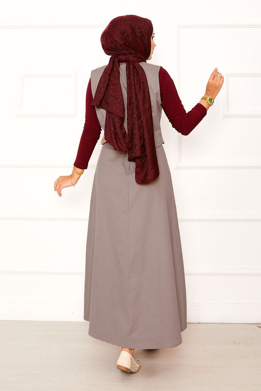 Ensemble jupe double asymétrique en gabardine à vestes couleur vison