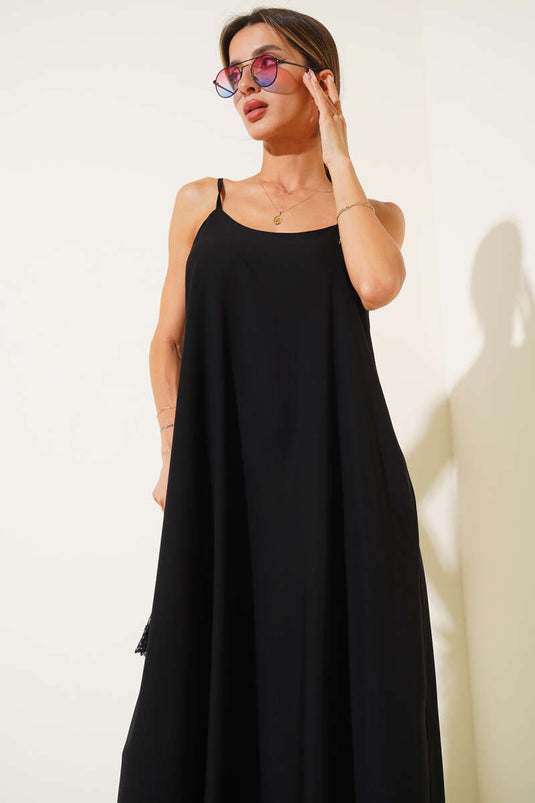 Abito midi in chiffon basic con spalline nero