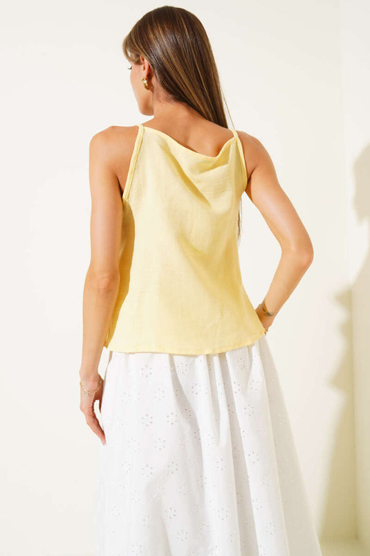 Chemisier en lin à bretelles et volants, jaune