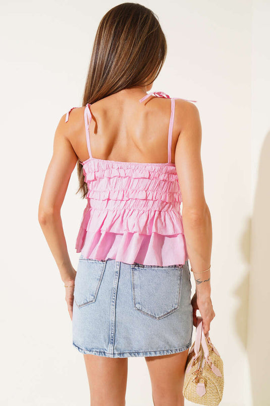 Sleeveless Blouse with Rose Detail, Pink