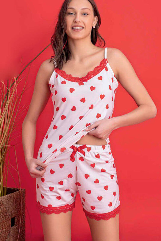 Ensemble pyjama écru avec short à motifs cœurs