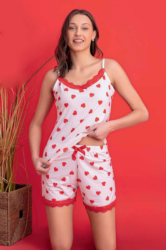 Ensemble pyjama écru avec short à motifs cœurs