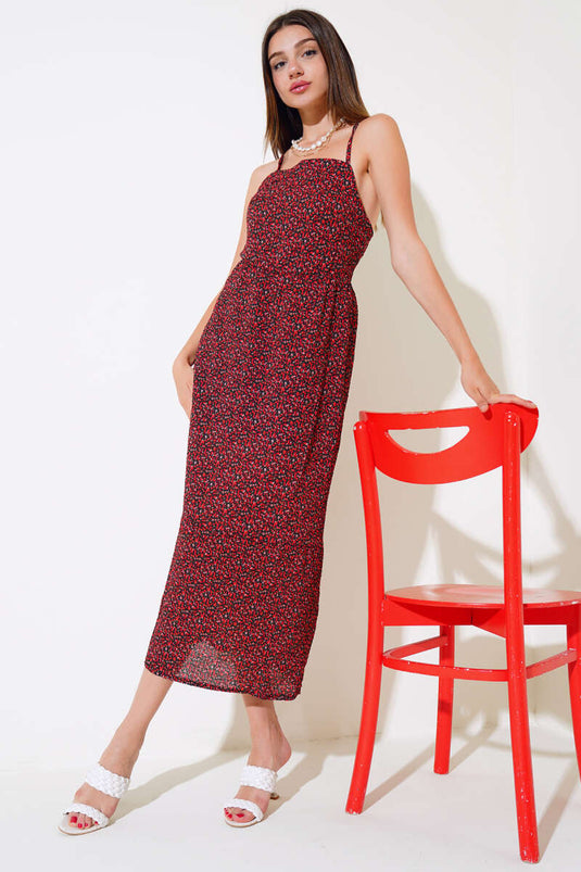 Robe courte à bretelles fleurie rouge